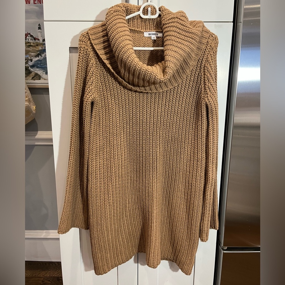 BB Dakota Brown heavy knit sweater mini dress with cowl neck xs